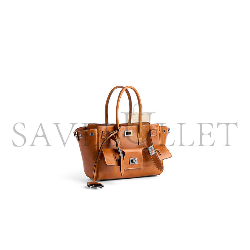 BALENCIAGA WOMEN'S BEL AIR CARRY ALL BAG MINI IN TAN COWBOY 8357322ABP72753 (23.5*17*8cm)